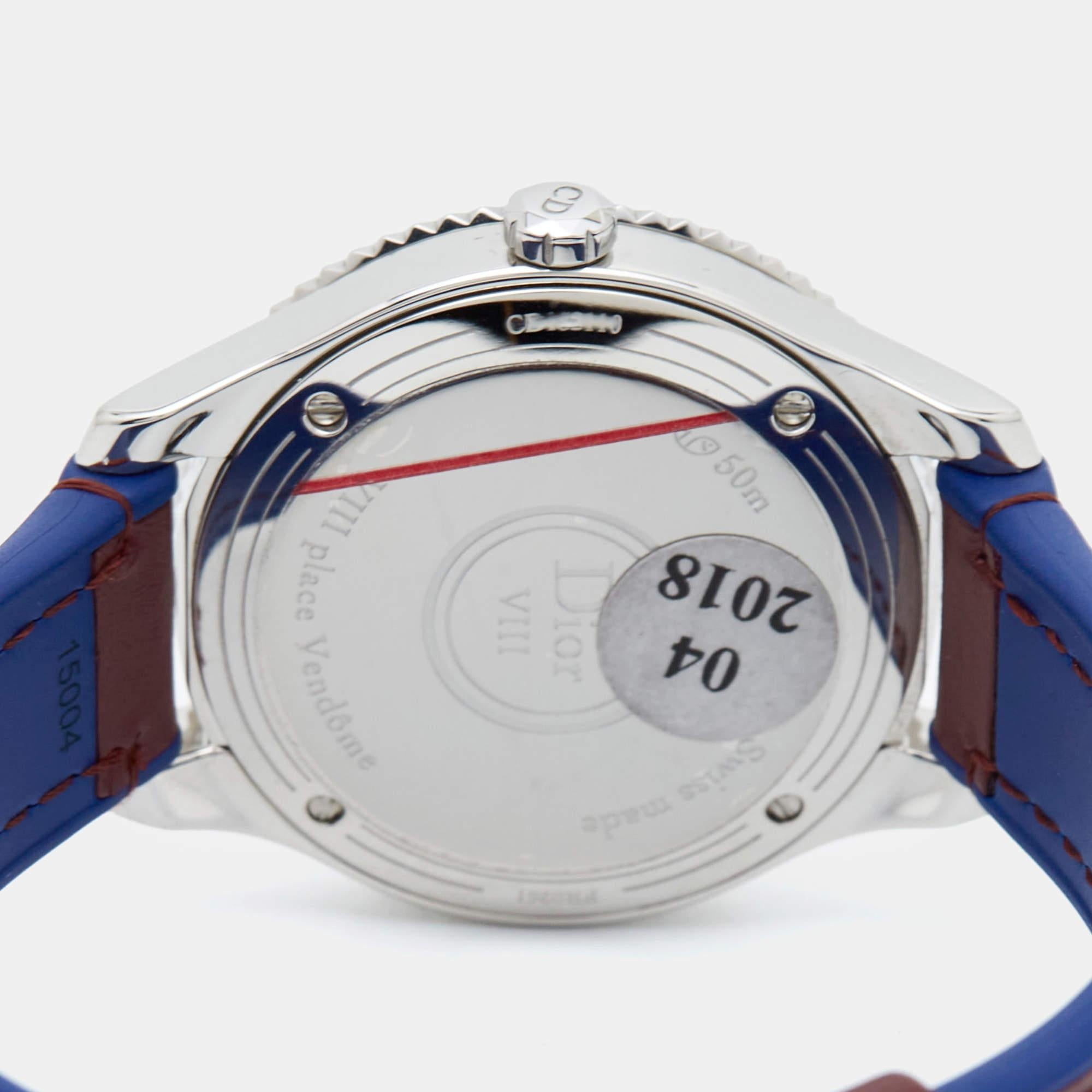Dior Mother Of Pearl Diamond Stainless Steel Leather Women's Wristwatch 32 mm In Excellent Condition In Dubai, Al Qouz 2