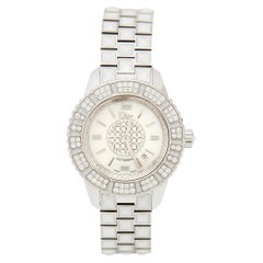 Used Dior Mother Of Pearl Diamonds Stainless Steel Christal Women's Wristwatch 33 mm