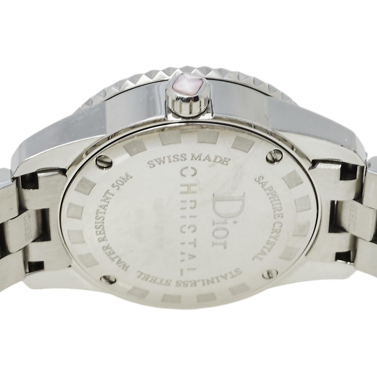 Contemporary Dior Mother of Pearl Stainless Steel Christal Women's Wristwatch 28 mm
