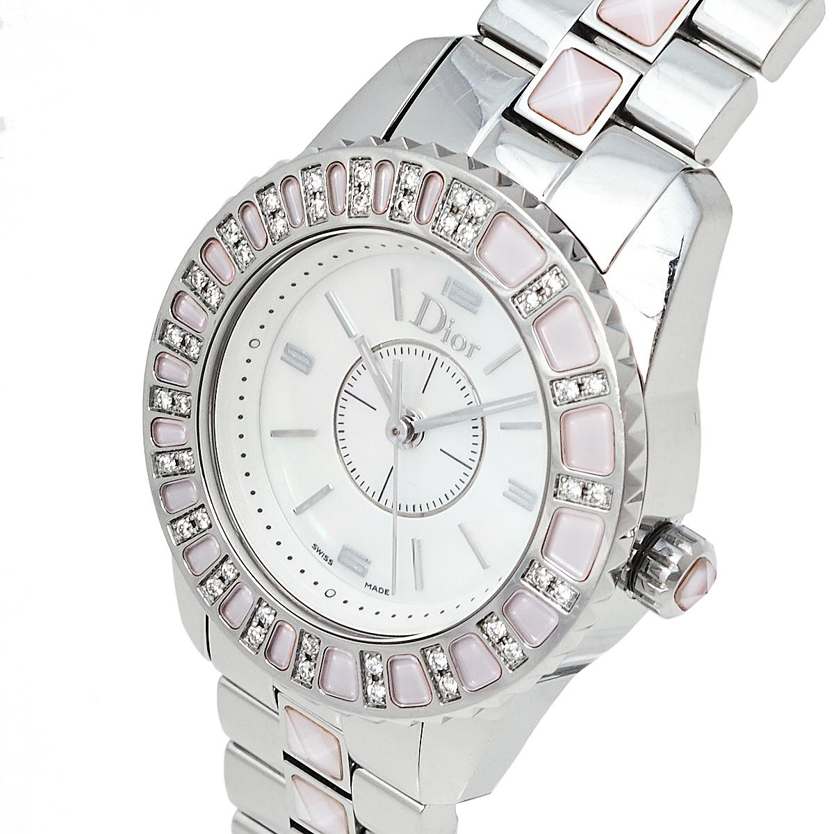 Dior Mother of Pearl Stainless Steel Christal Women's Wristwatch 28 mm 1