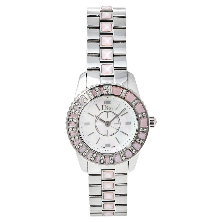 Dior Mother of Pearl Stainless Steel Christal Women's Wristwatch 28 mm For  Sale at 1stDibs
