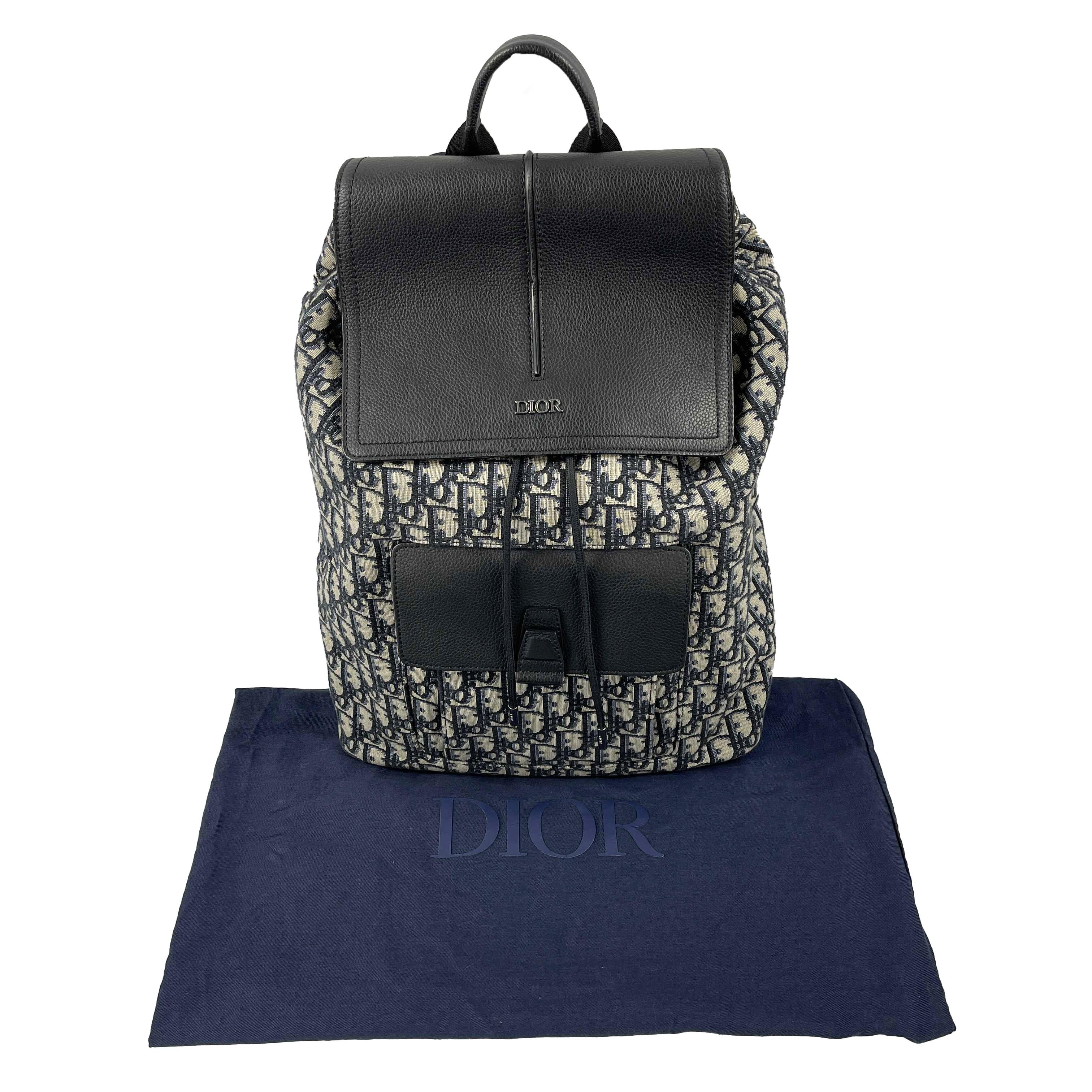DIOR Motion Backpack Oblique Jacquard Grained Calfskin Leather In Excellent Condition In Sanford, FL