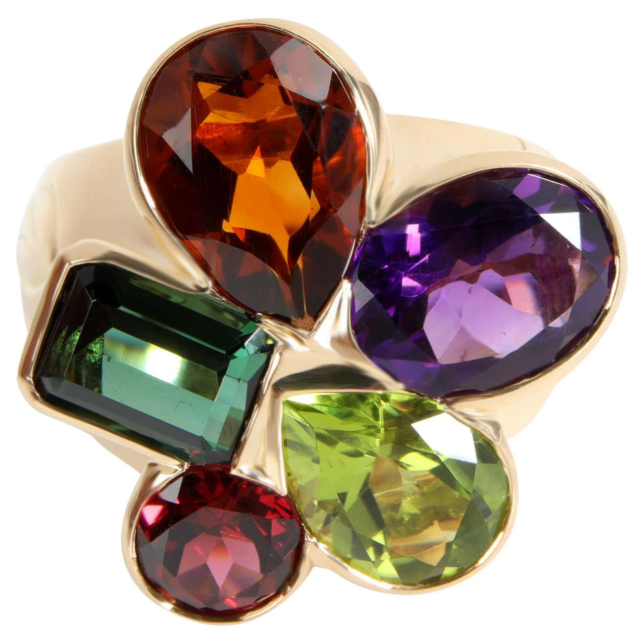 Dior Multi Colored Gemstone Cluster Ring in 18K Yellow Gold For Sale at ...