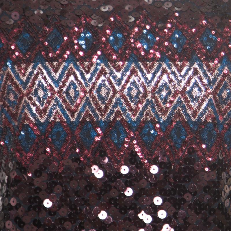 Dior Multicolor Aztec Sequin Embellished Short Sleeve Dress S In Good Condition In Dubai, Al Qouz 2