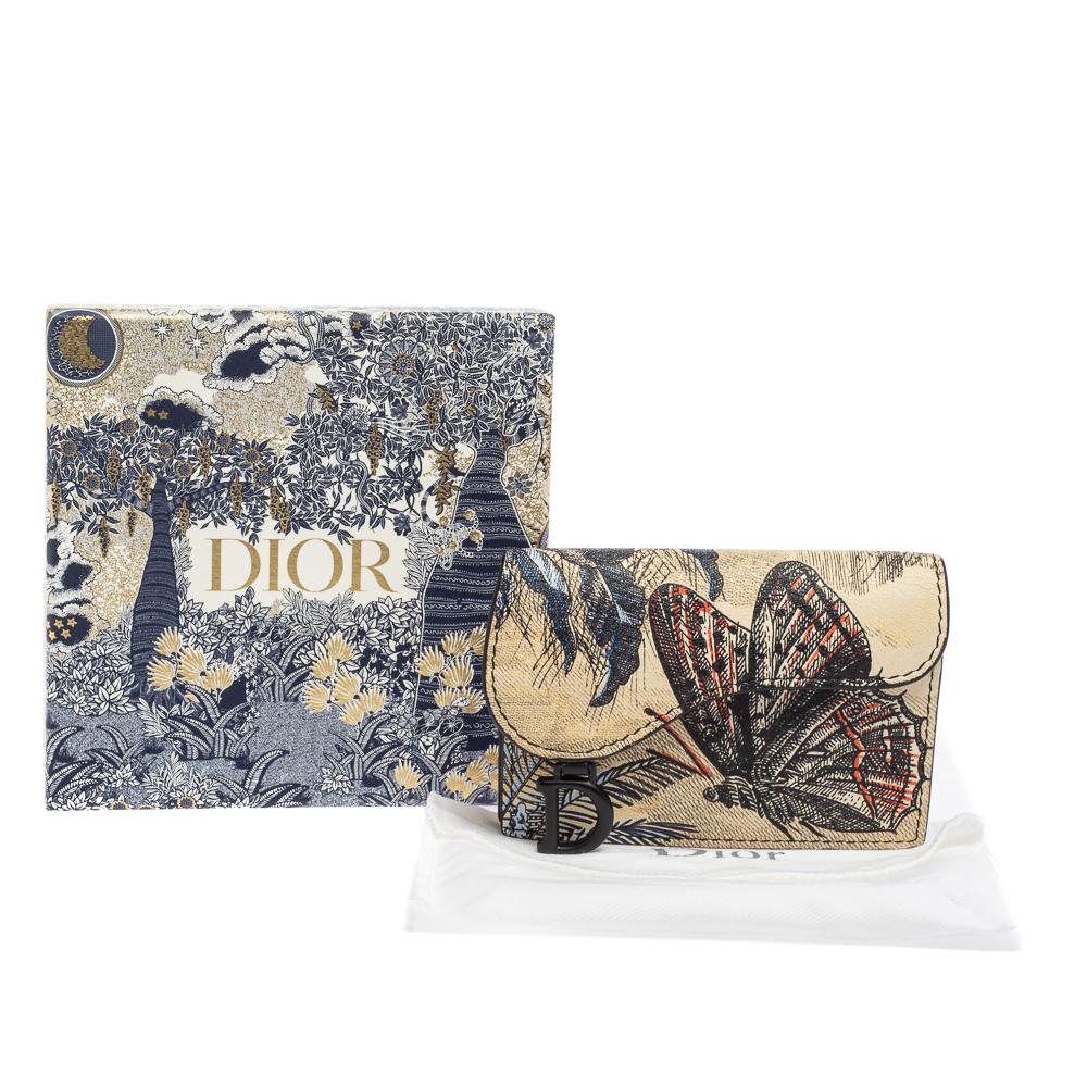 Dior Multicolor Butterfly Print Leather Saddle Card Holder 6