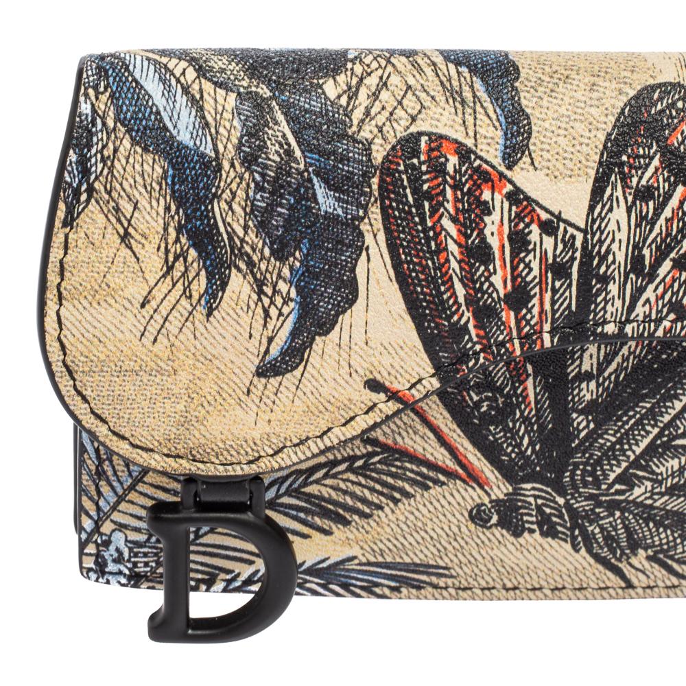 Dior Multicolor Butterfly Print Leather Saddle Card Holder In Excellent Condition In Dubai, Al Qouz 2