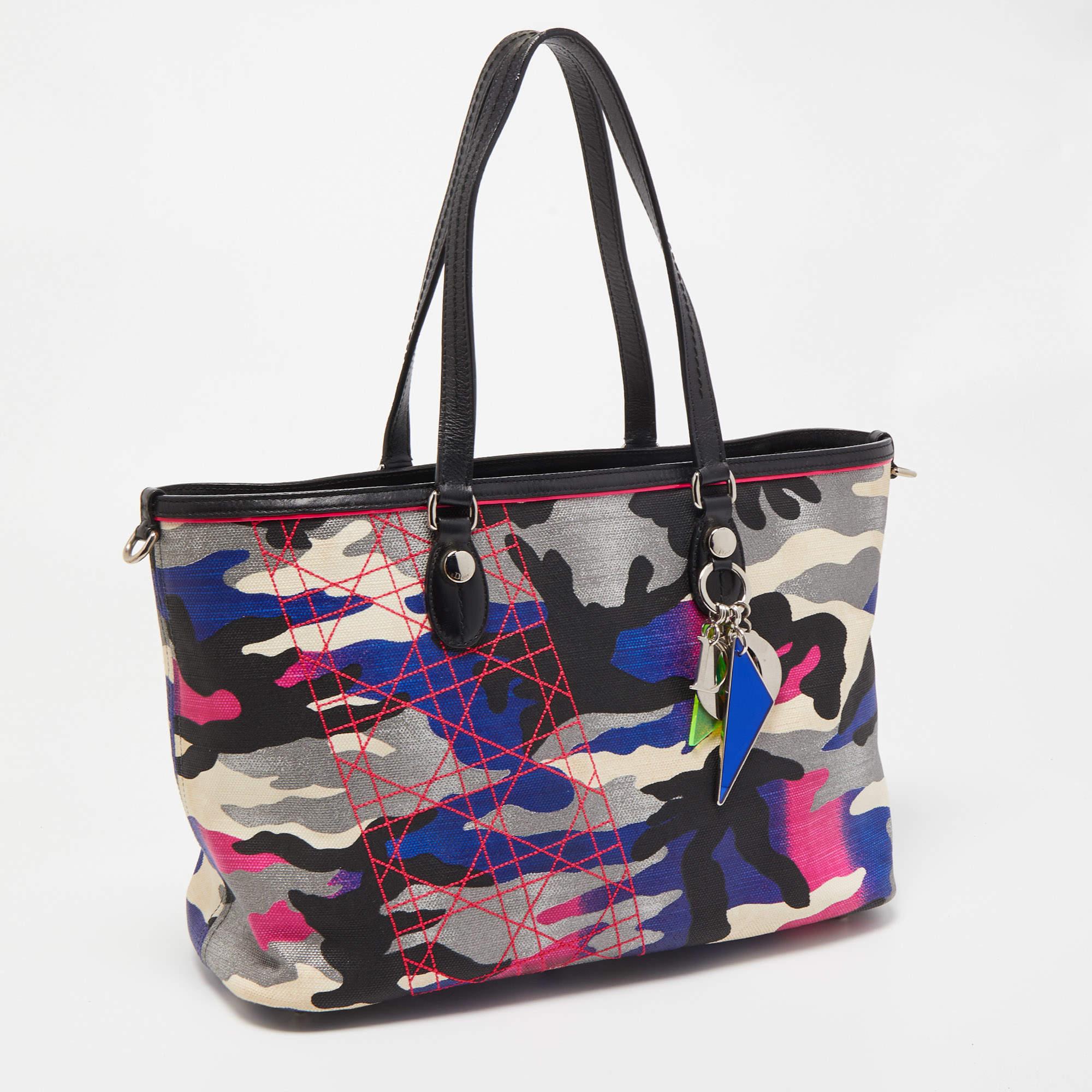 Dior Multicolor Camouflage Coated Canvas and Leather Anselm Reyle Tote In Good Condition In Dubai, Al Qouz 2