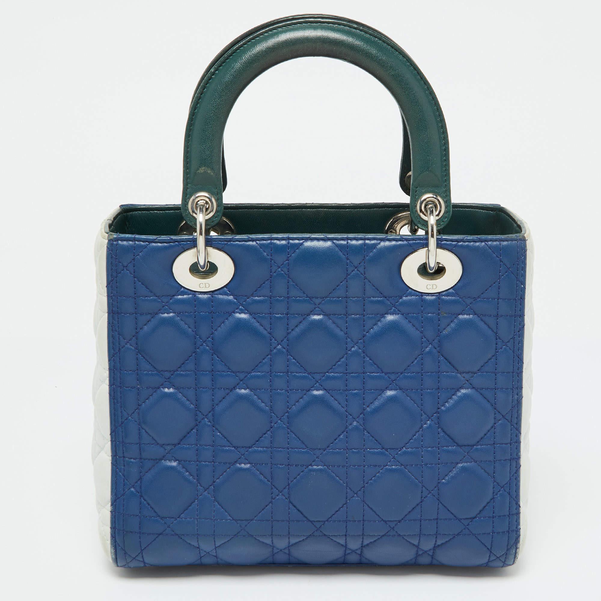 Purple Dior Multicolor Cannage Leather Medium Lady Dior Tote For Sale