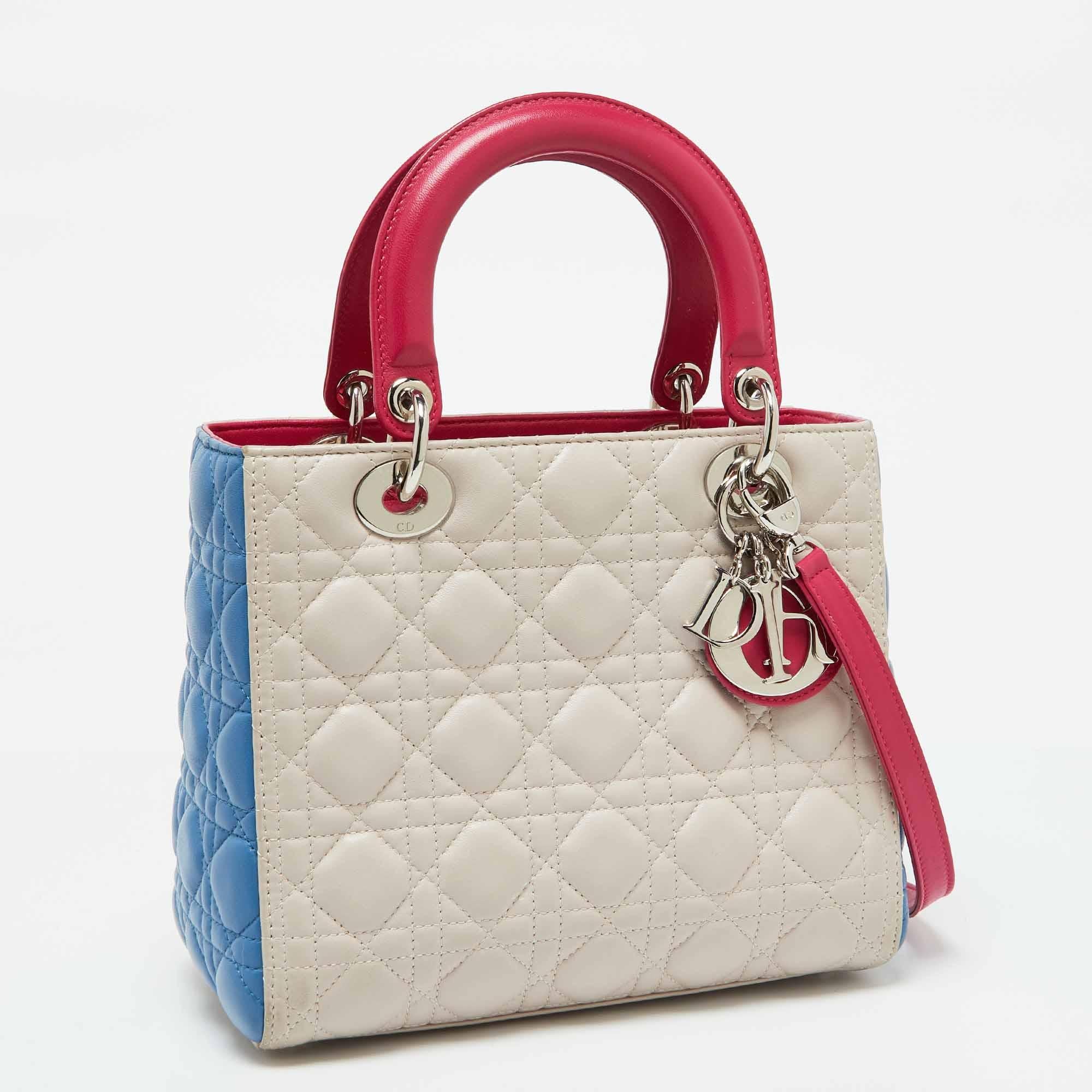 Dior Mehrfarbige Cannage Leder Medium Lady Dior Tote Medium (Grau) im Angebot