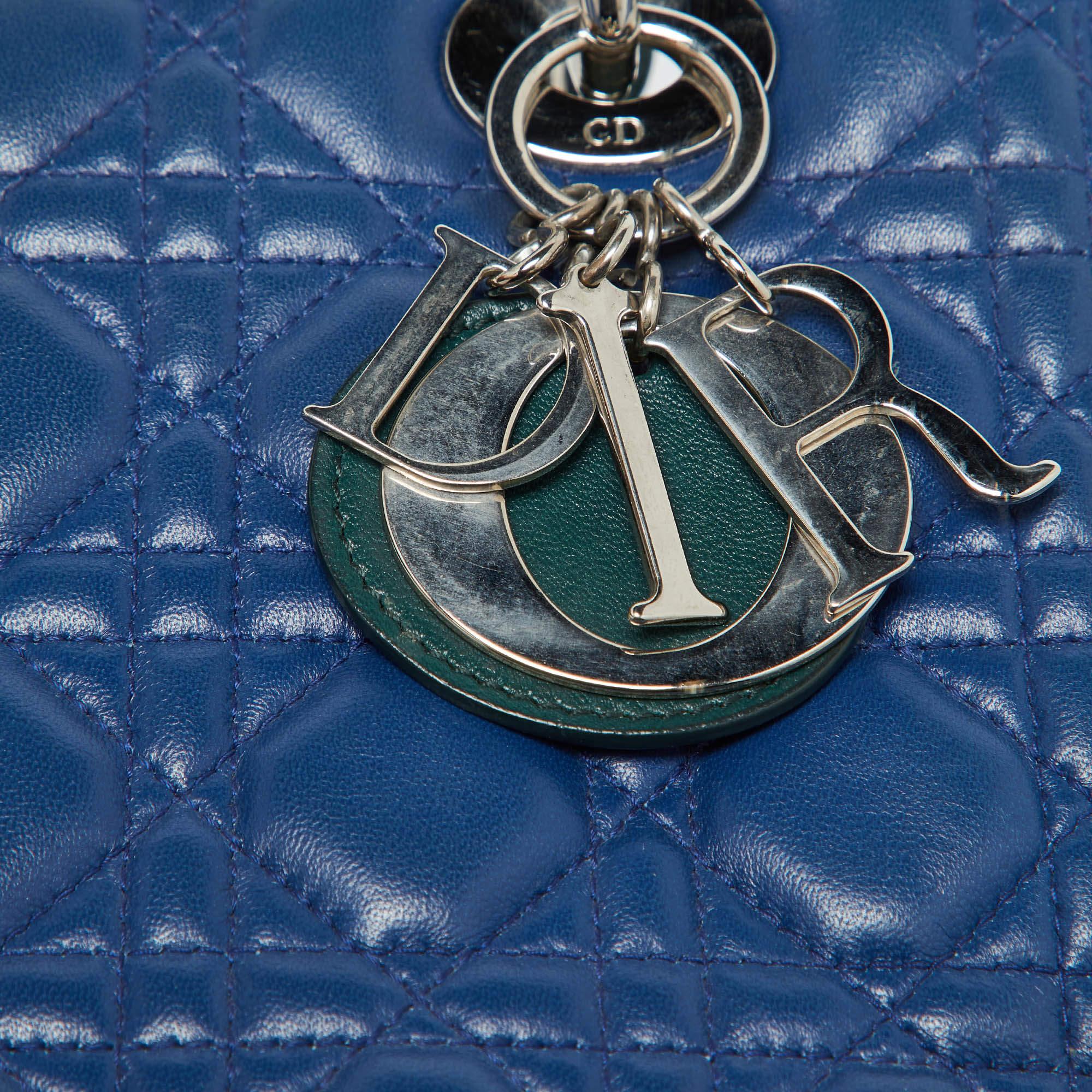 Dior Multicolor Cannage Leather Medium Lady Dior Tote In Fair Condition For Sale In Dubai, Al Qouz 2