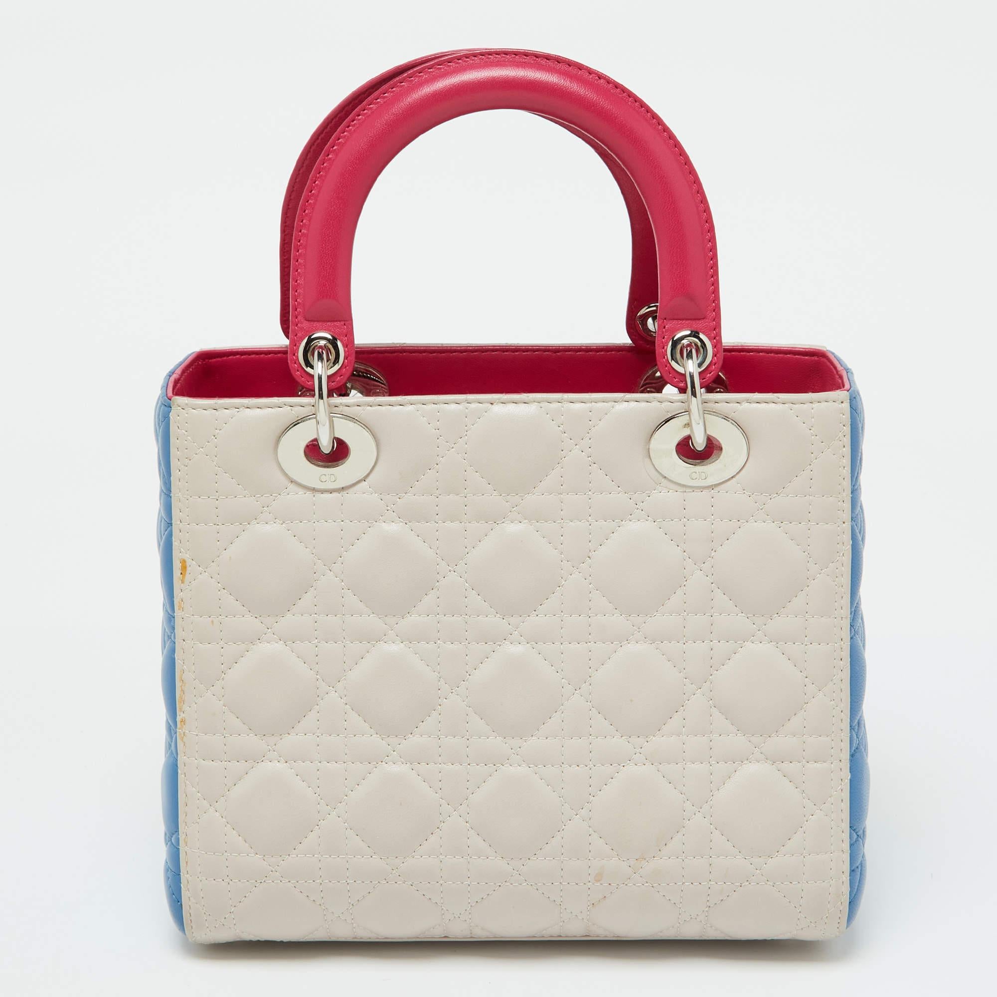 Dior Mehrfarbige Cannage Leder Medium Lady Dior Tote Medium im Zustand „Gut“ im Angebot in Dubai, Al Qouz 2