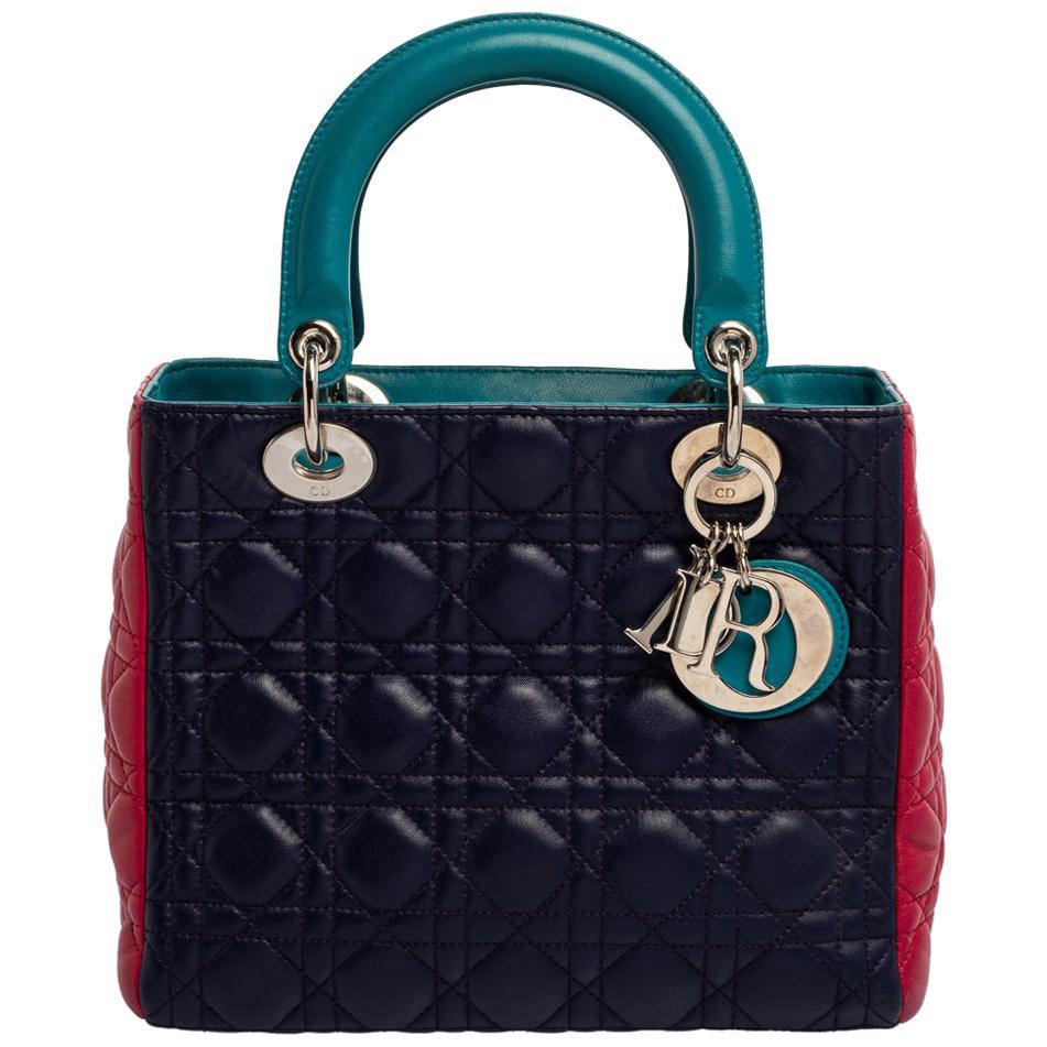 Dior Mehrfarbiges Cannage Leder Medium Lady Dior Tote