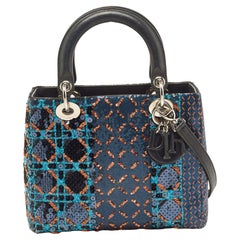 Dior Multicolor Cannage Sequins and Leather Medium Lady Dior Tote