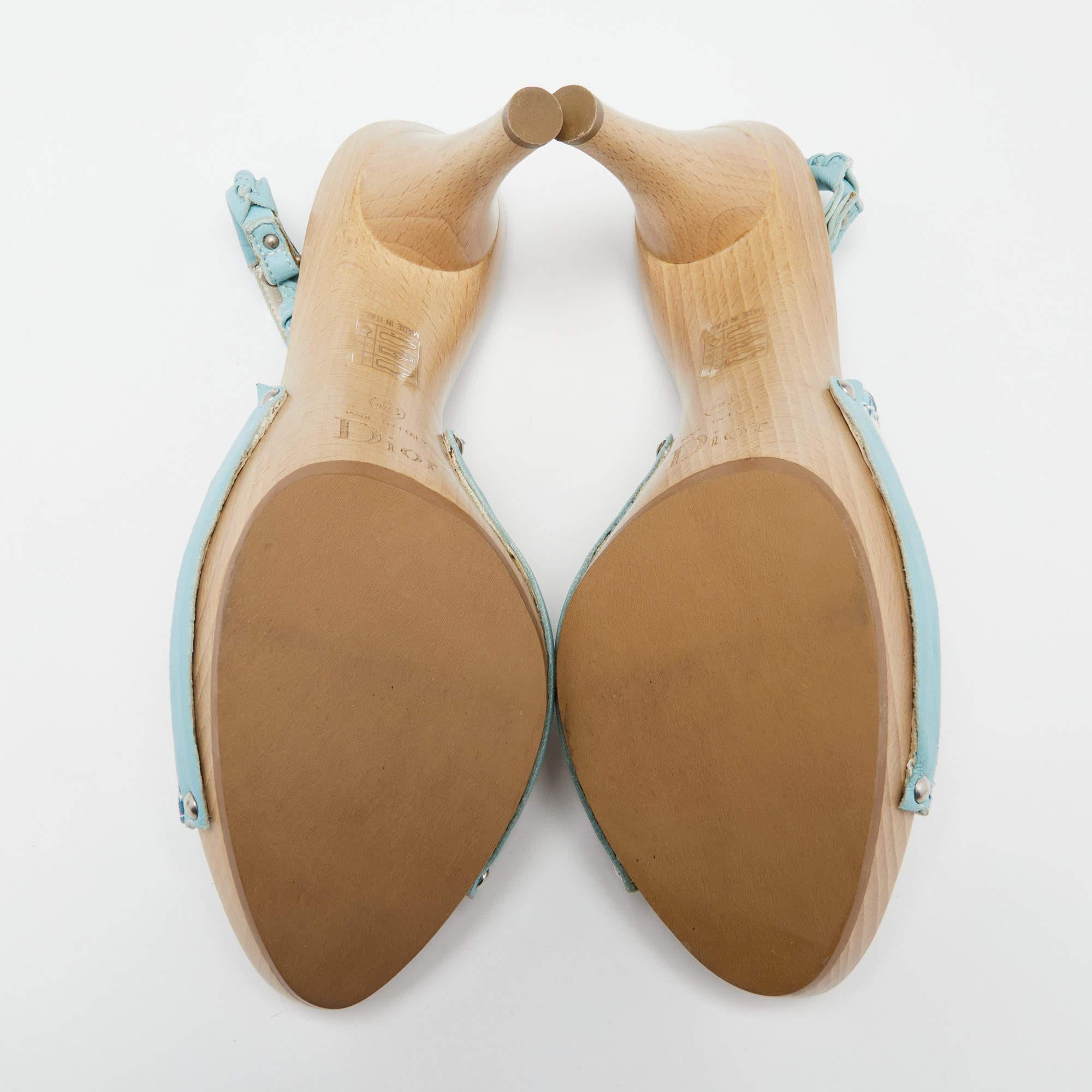 Dior Multicolor Canvas And Leather Slingback Platform Sandals Size 40.5 For Sale 3