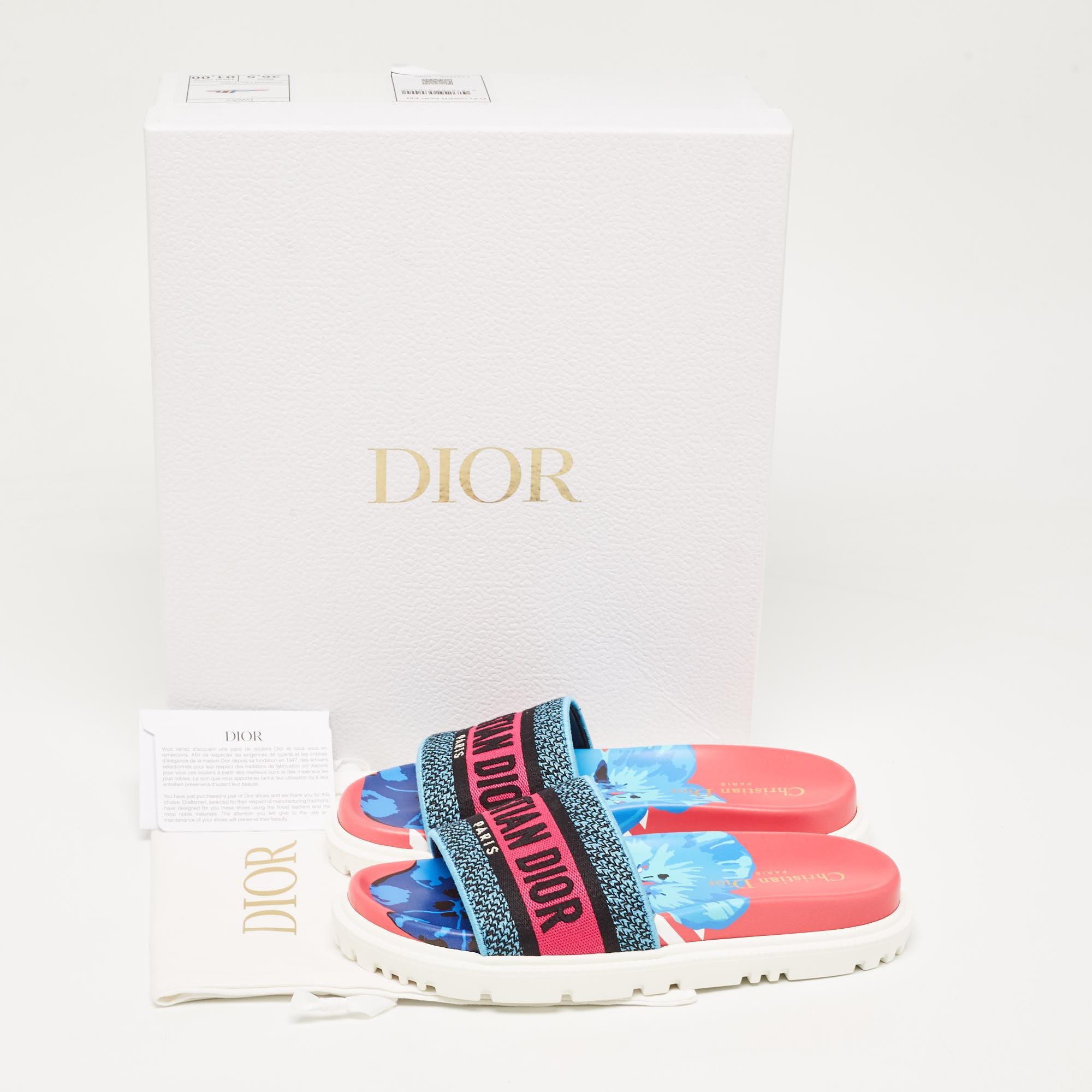 Dior Multicolor Canvas Dway Flat Slides Size 36.5 5