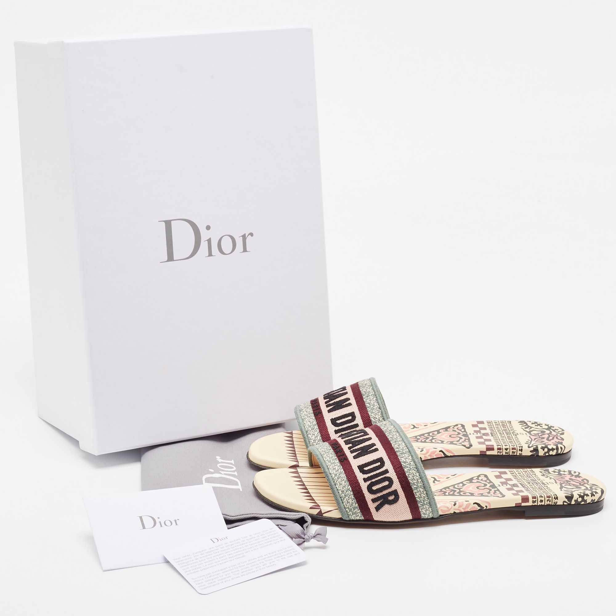 Dior Multicolor Canvas Dway Flat Slides Size 39 5