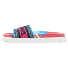 Dior Multicolor Canvas Dway Toile de Jouy Flat Slides Size 37
