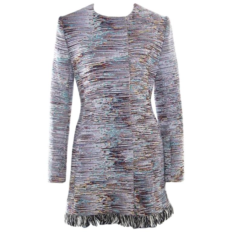 Dior Multicolor Cotton Textured Frayed Hem Dress Coat L For Sale at 1stDibs