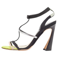 Dior Multicolor Croc Embossed Leather and Canvas Strappy Ankle Strap Sandals Siz