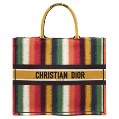 Used Dior Multicolor D-Striped Embroidered Canvas Large Book Tote