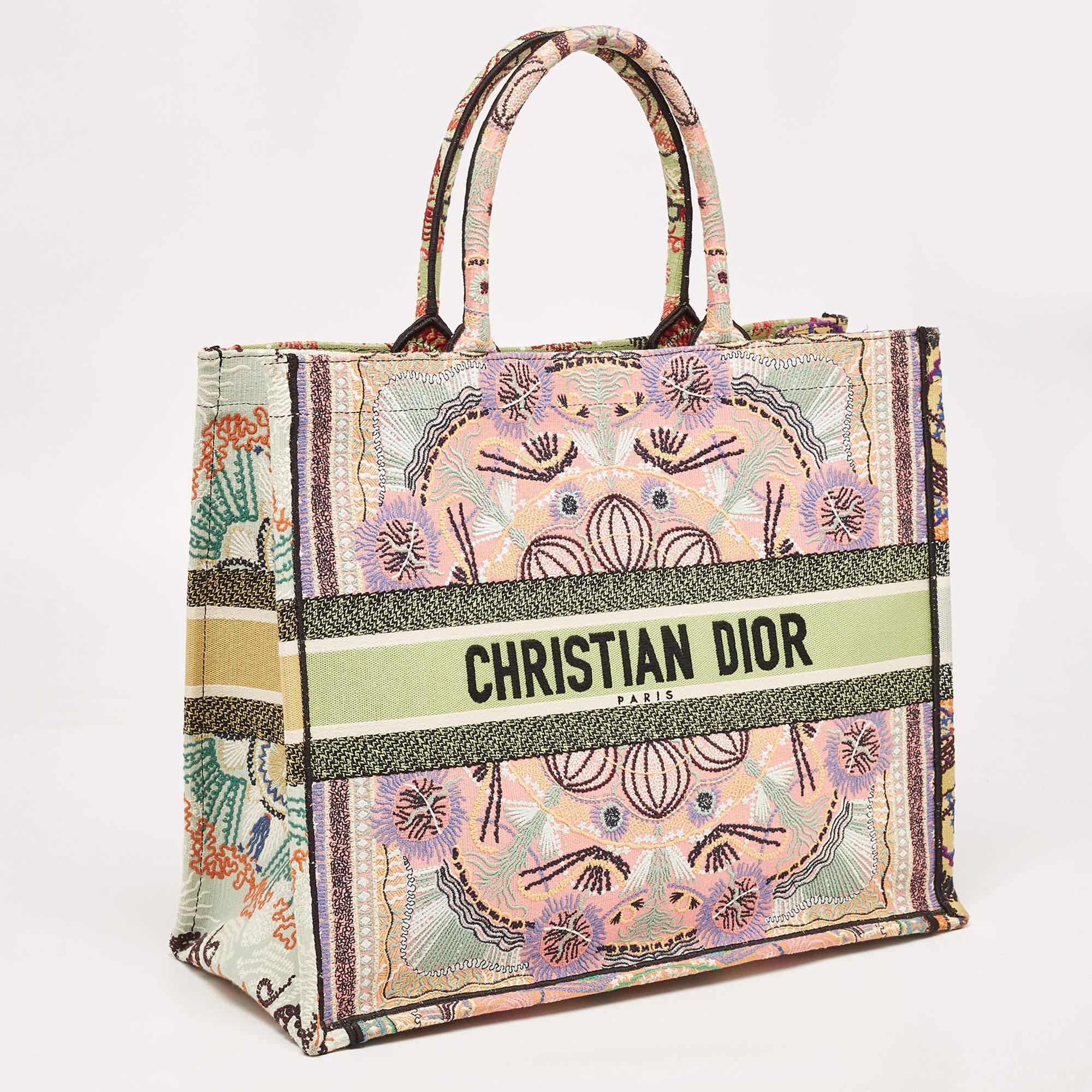 Beige Dior Multicolor Embroidered Canvas Large In Lights Book Tote