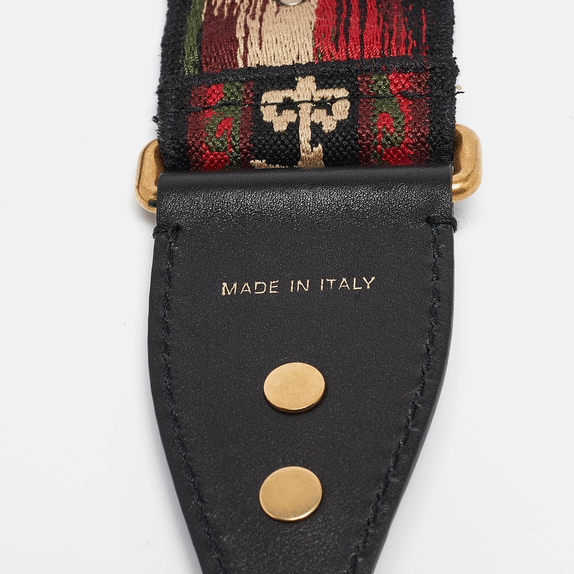 Women's Dior Multicolor Embroidered Canvas Studded Shoulder Bag Strap