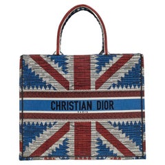 Used Dior Multicolor Embroidered Canvas Union Jack Flag Book Tote