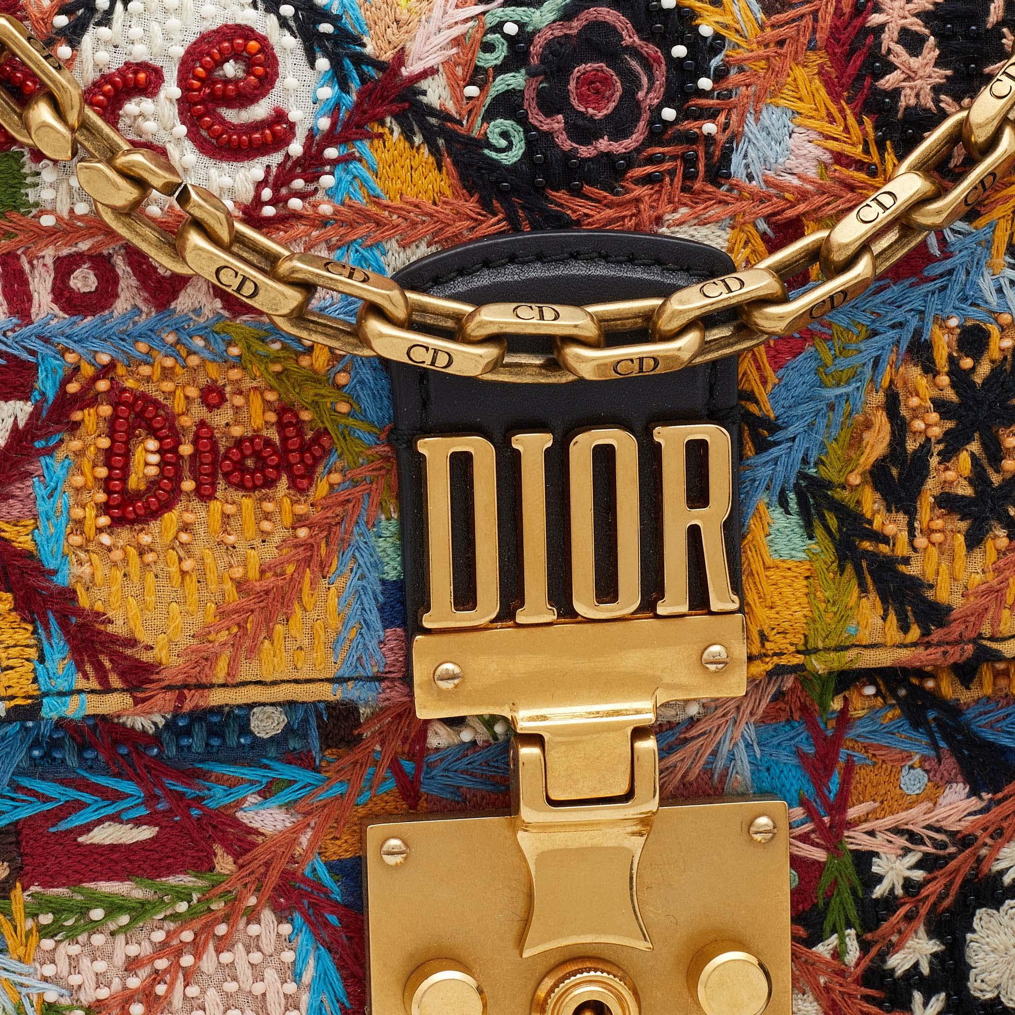 Dior Multicolor Embroidered Fabric Dioraddict Flap Shoulder Bag 1