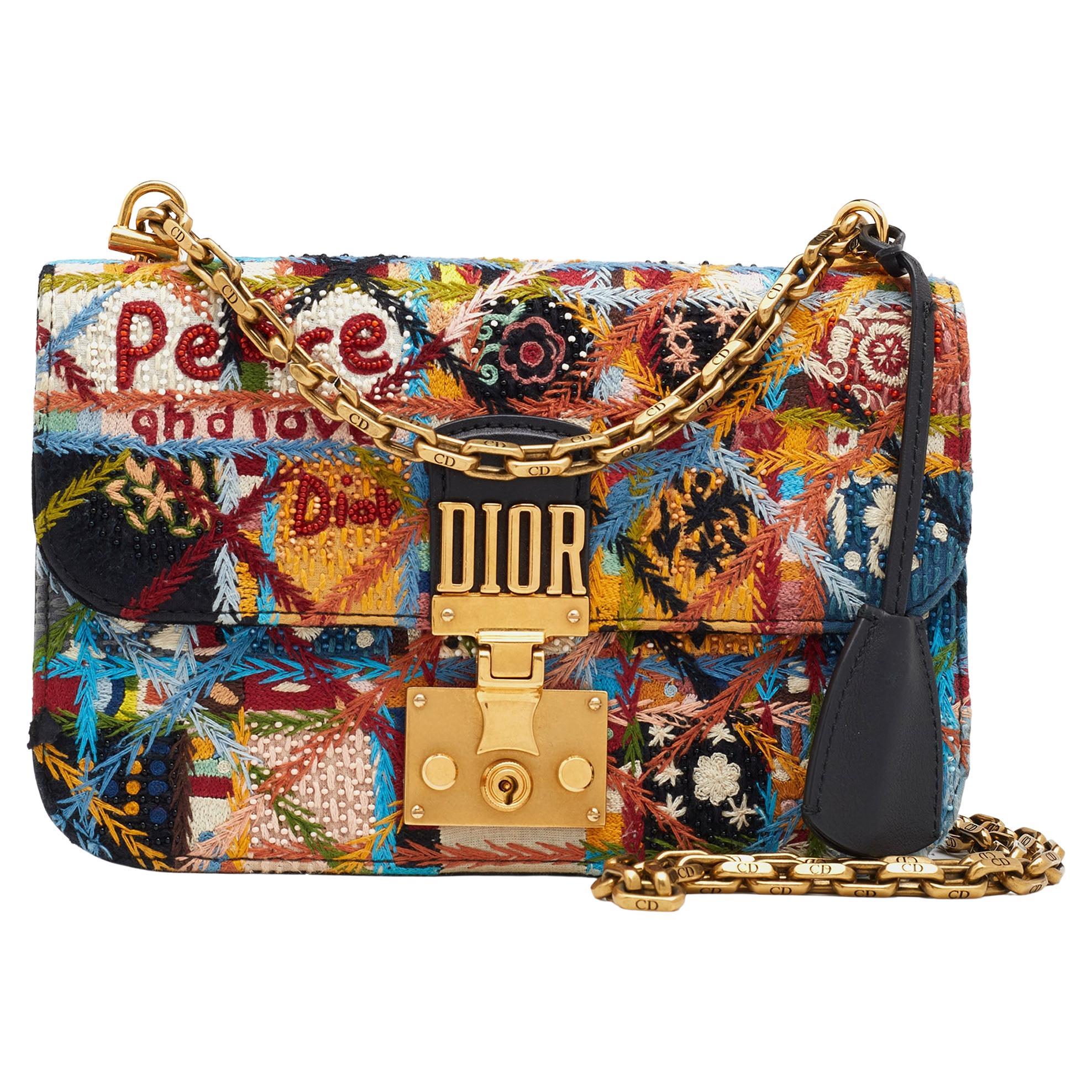 Dior Multicolor Embroidered Fabric Dioraddict Flap Shoulder Bag