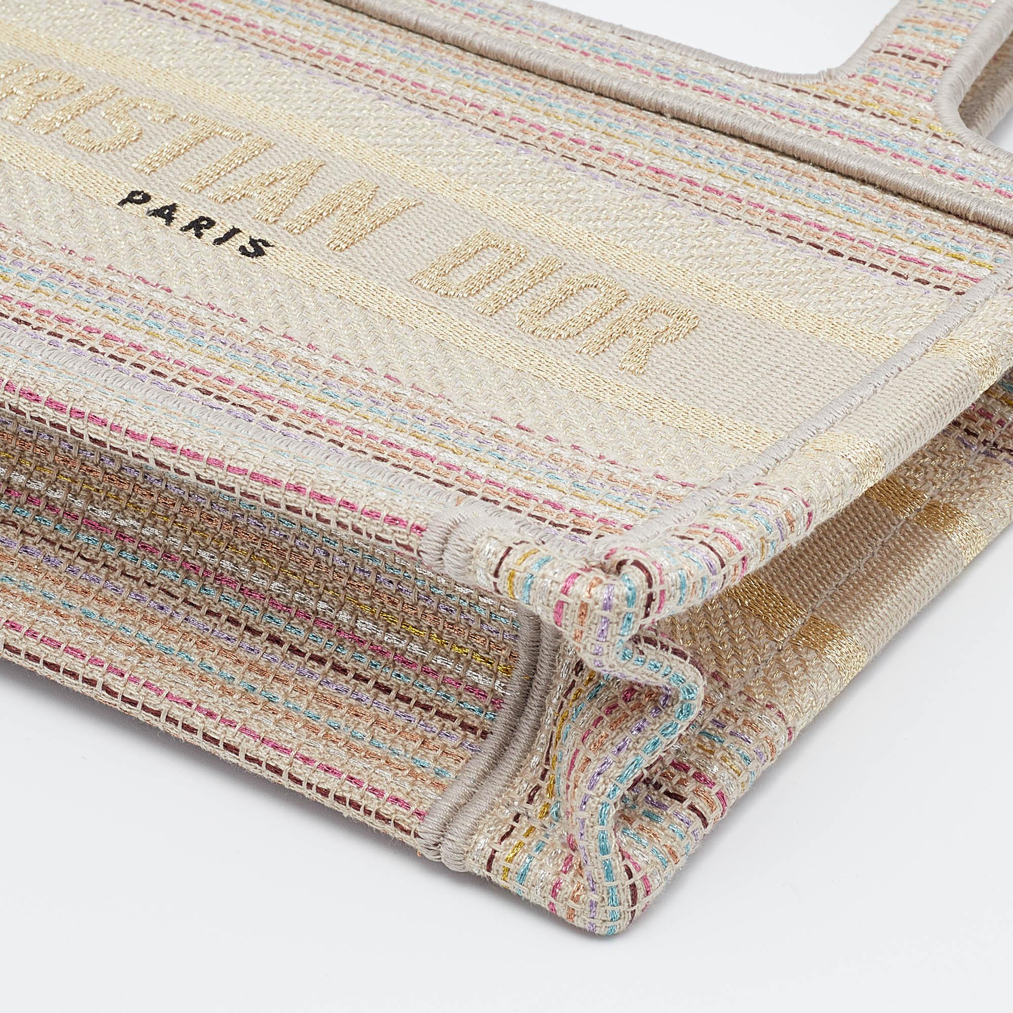 Dior Multicolor Embroidered Stripes Canvas Mini Book Tote 3
