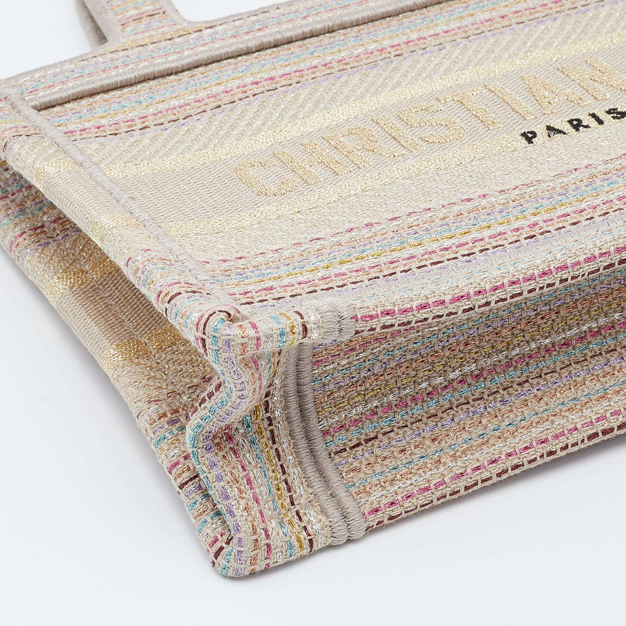 Dior Multicolor Embroidered Stripes Canvas Mini Book Tote 4