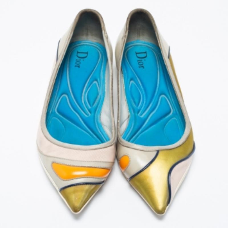 Dior Multicolor Fabric And Leather Ballet Flats Size 36 For Sale 1