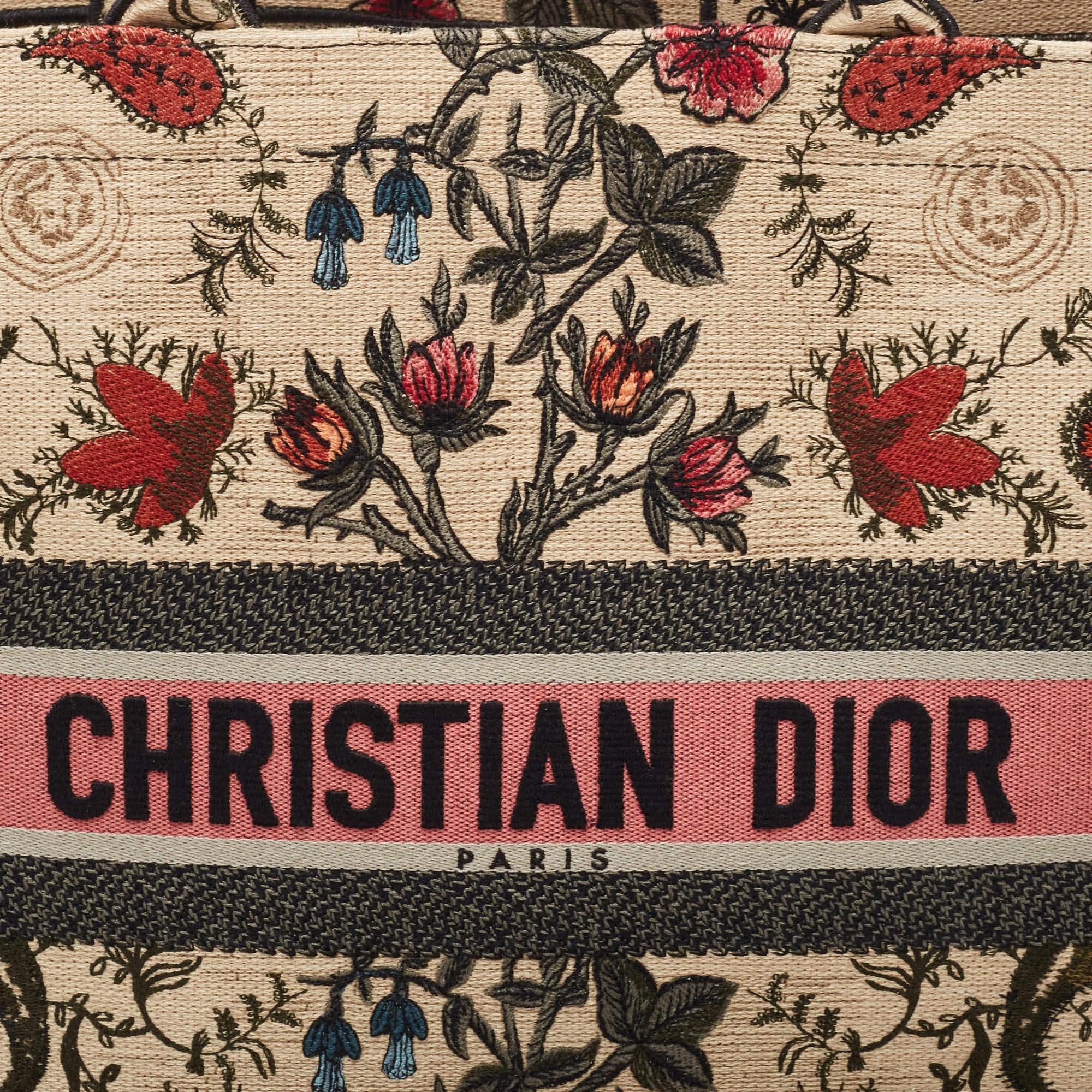 Women's Dior Multicolor Floral Embroidered Canvas Large Book Tote