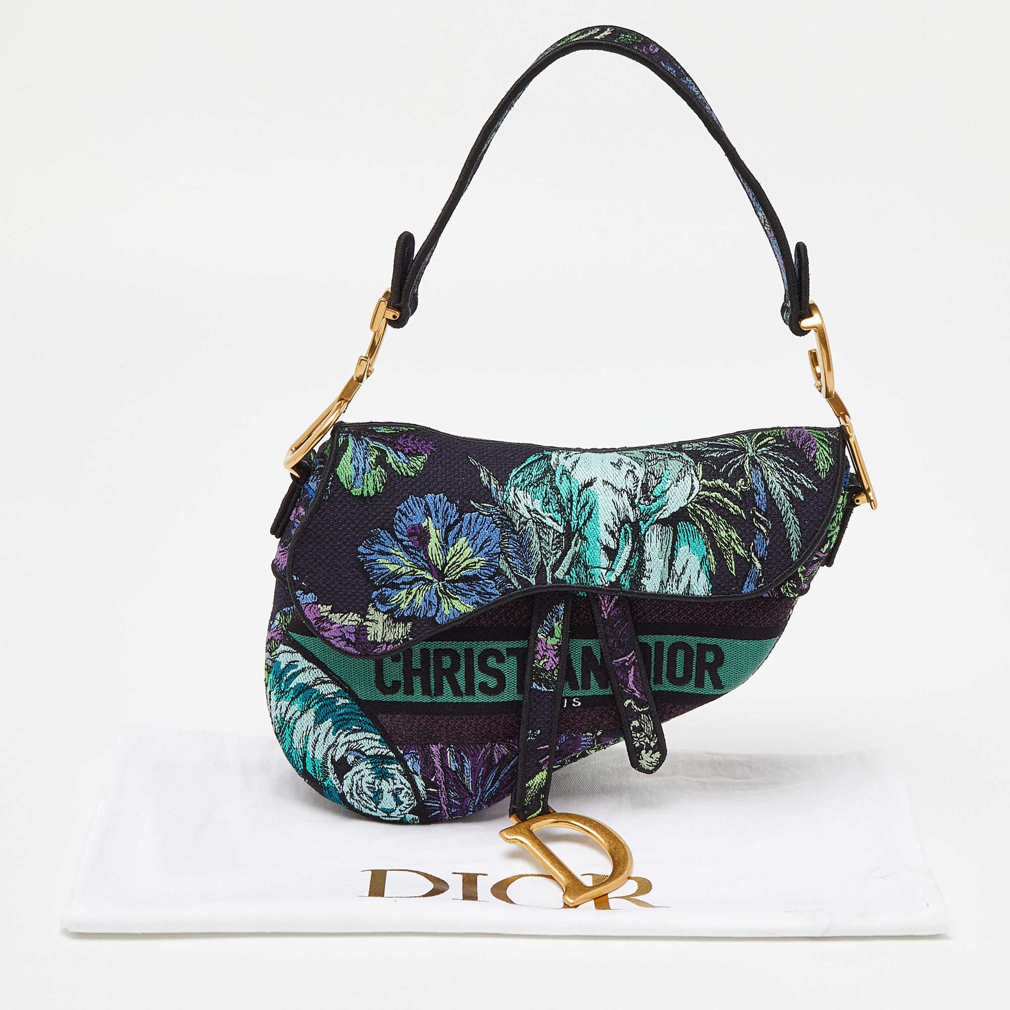 Dior Multicolor Floral Embroidered Canvas Saddle Bag 7