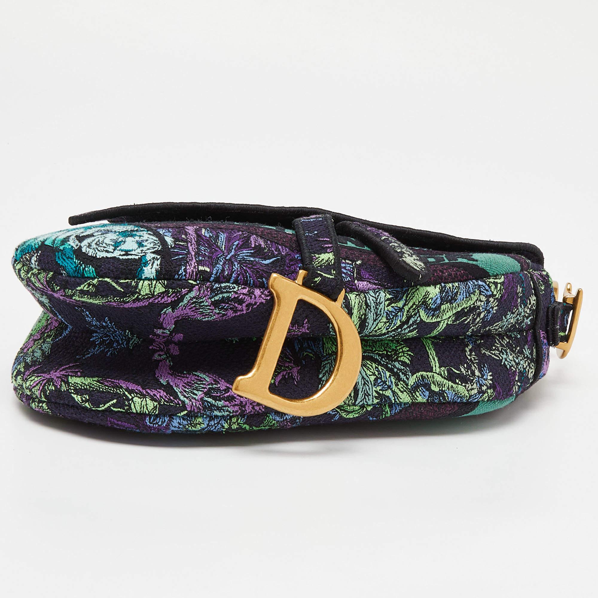 Dior Multicolor Floral Embroidered Canvas Saddle Bag In Excellent Condition In Dubai, Al Qouz 2