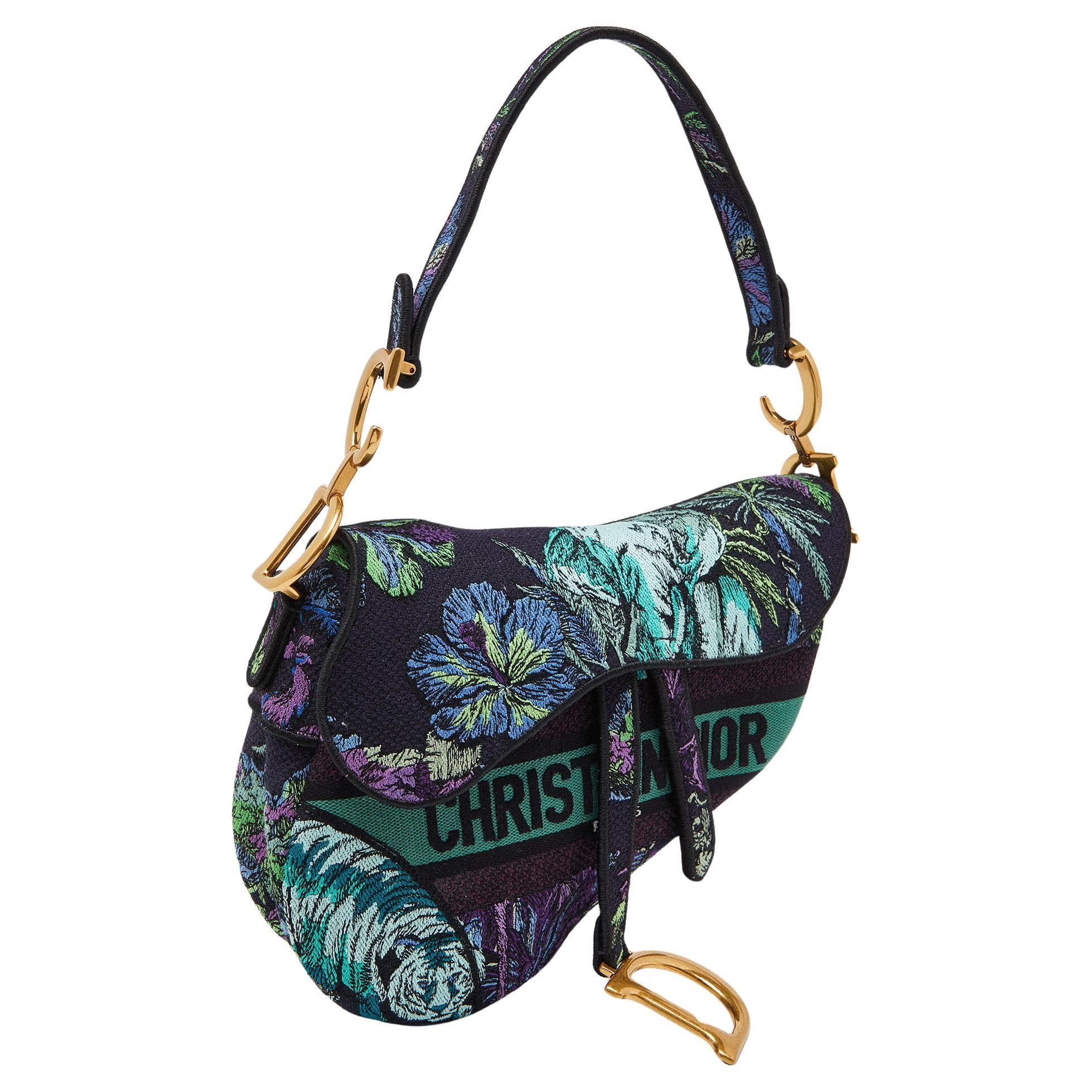 Dior Multicolor Floral Embroidered Canvas Saddle Bag