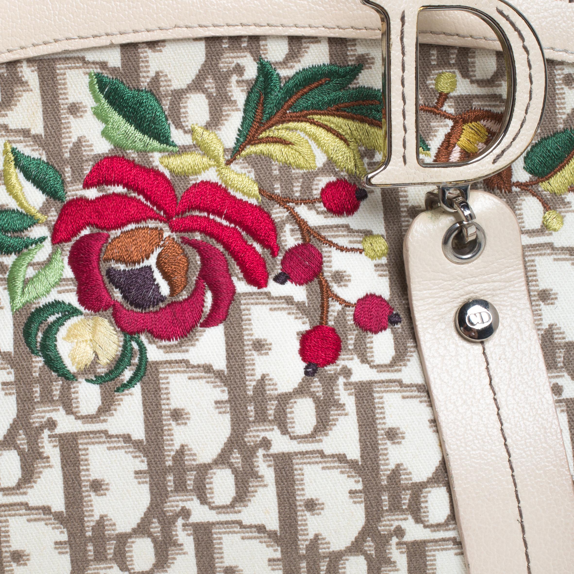 Dior Multicolor Floral Embroidered Diorissimo Fabric and Leather Frame Satchel 2