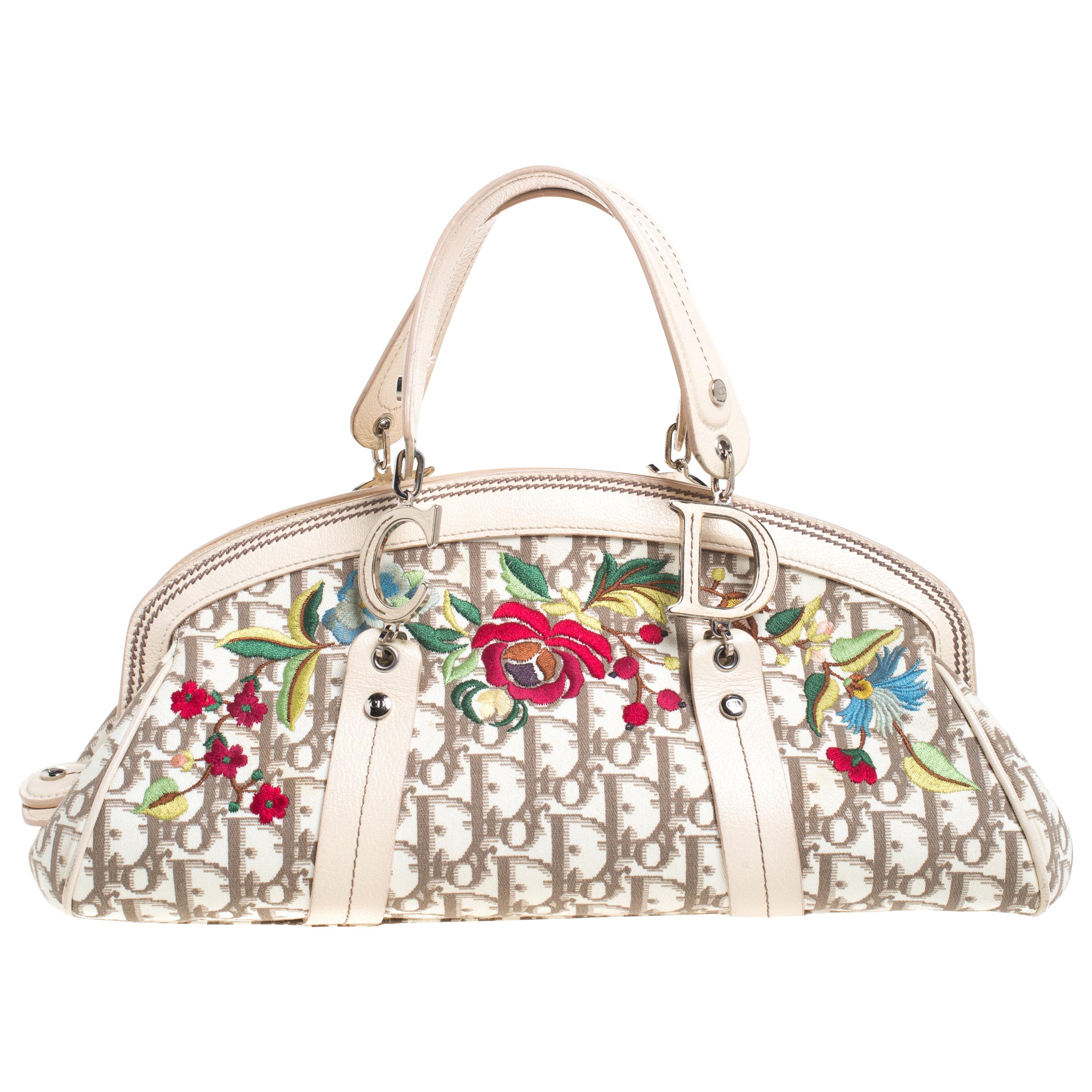 Dior Multicolor Floral Embroidered Diorissimo Fabric and Leather Frame Satchel