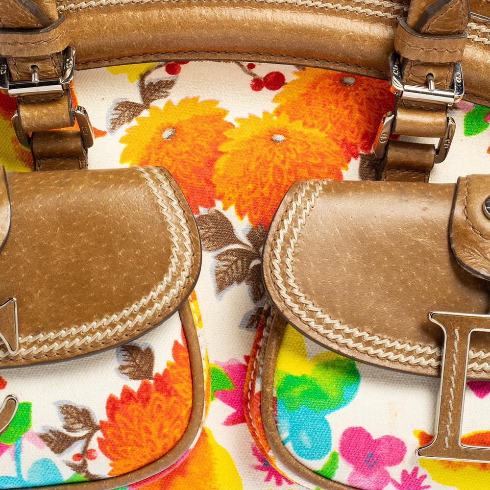 Dior Mehrfarbige dekorative Schultertasche aus Stoff und Leder mit Blumenmuster 7