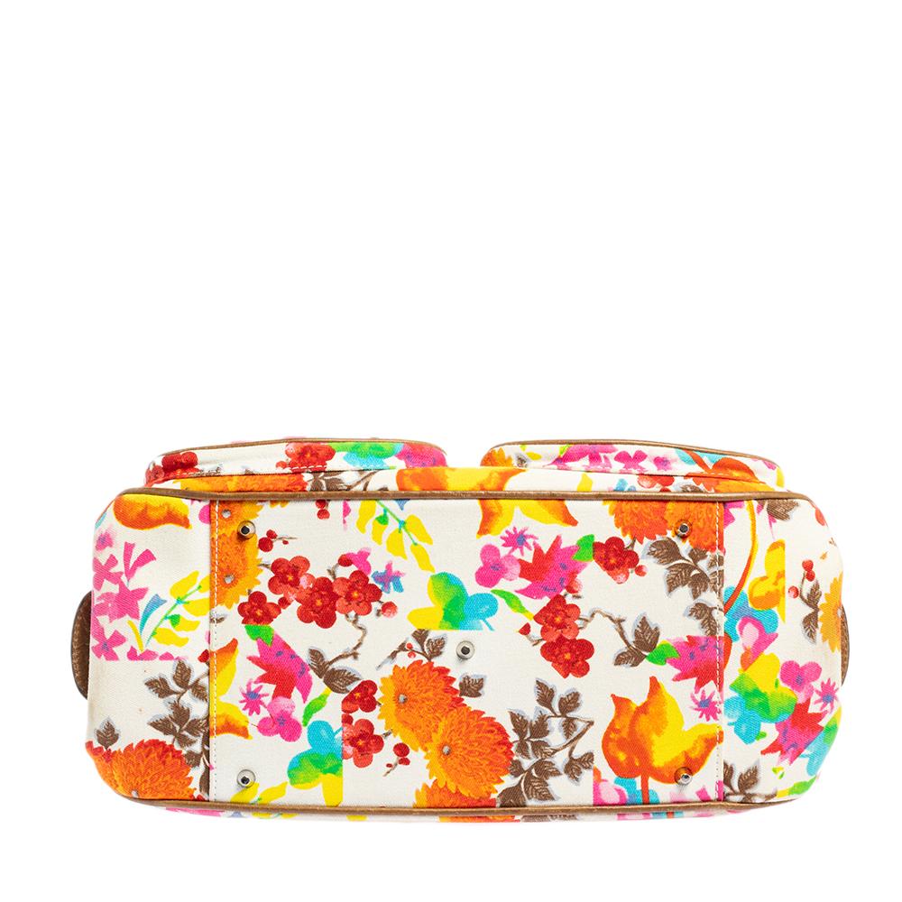 Dior Mehrfarbige dekorative Schultertasche aus Stoff und Leder mit Blumenmuster Damen