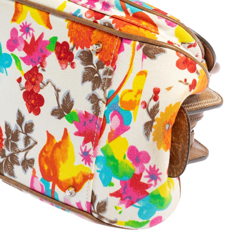Brown Dior Multicolor Floral Fabric and Leather Detective Satchel