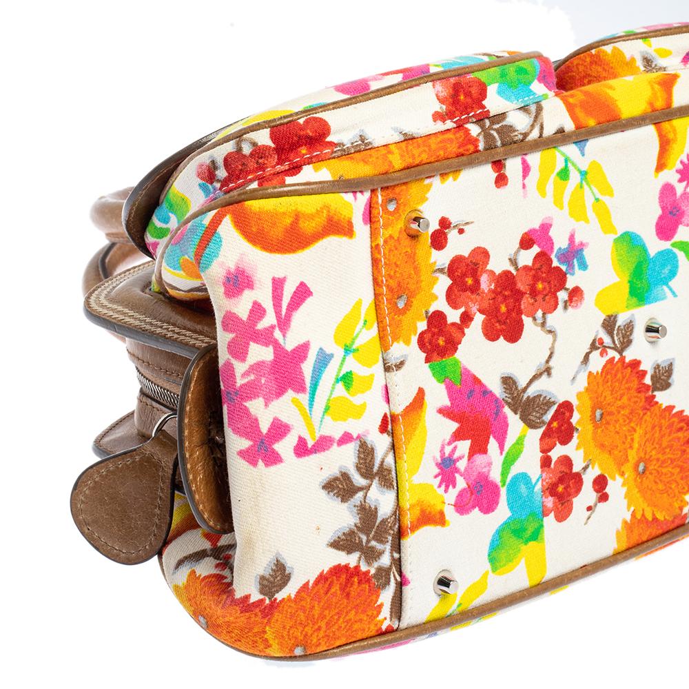 Dior Mehrfarbige dekorative Schultertasche aus Stoff und Leder mit Blumenmuster 3
