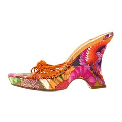 Dior Multicolor Floral Print Fabric Wedge Platform Slide Sandals Size 36.5