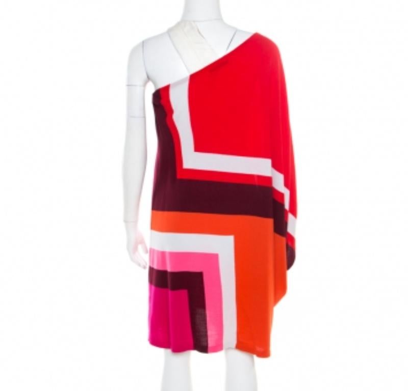 Dior Mehrfarbiges Minikleid aus Wolle mit geometrischem Muster und einer Schulterausschnitt S im Zustand „Gut“ im Angebot in Dubai, Al Qouz 2