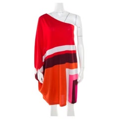 Dior Multicolor Geometric Pattern Wool One Shoulder Mini Dress S
