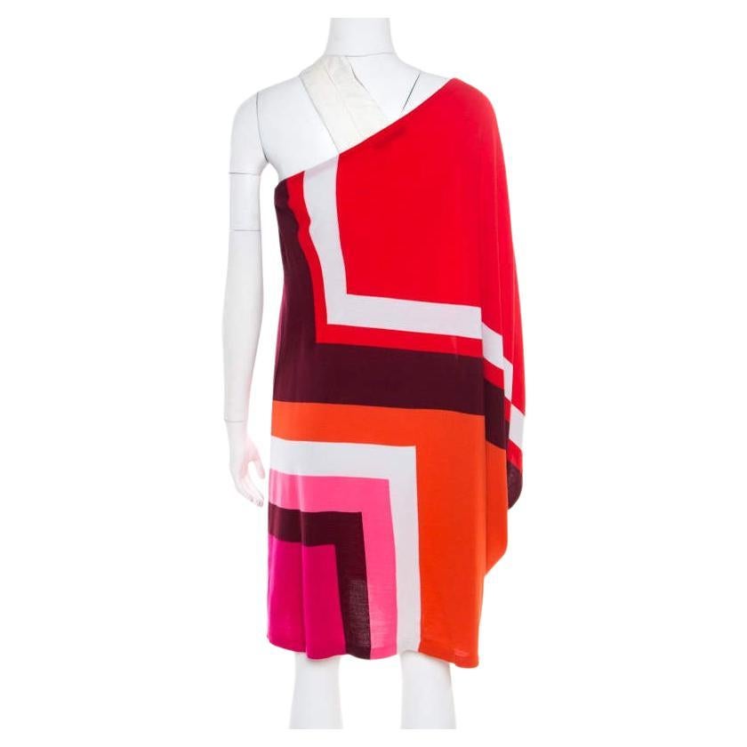 Dior Multicolor Geometric Pattern Wool One Shoulder Mini Dress S For Sale