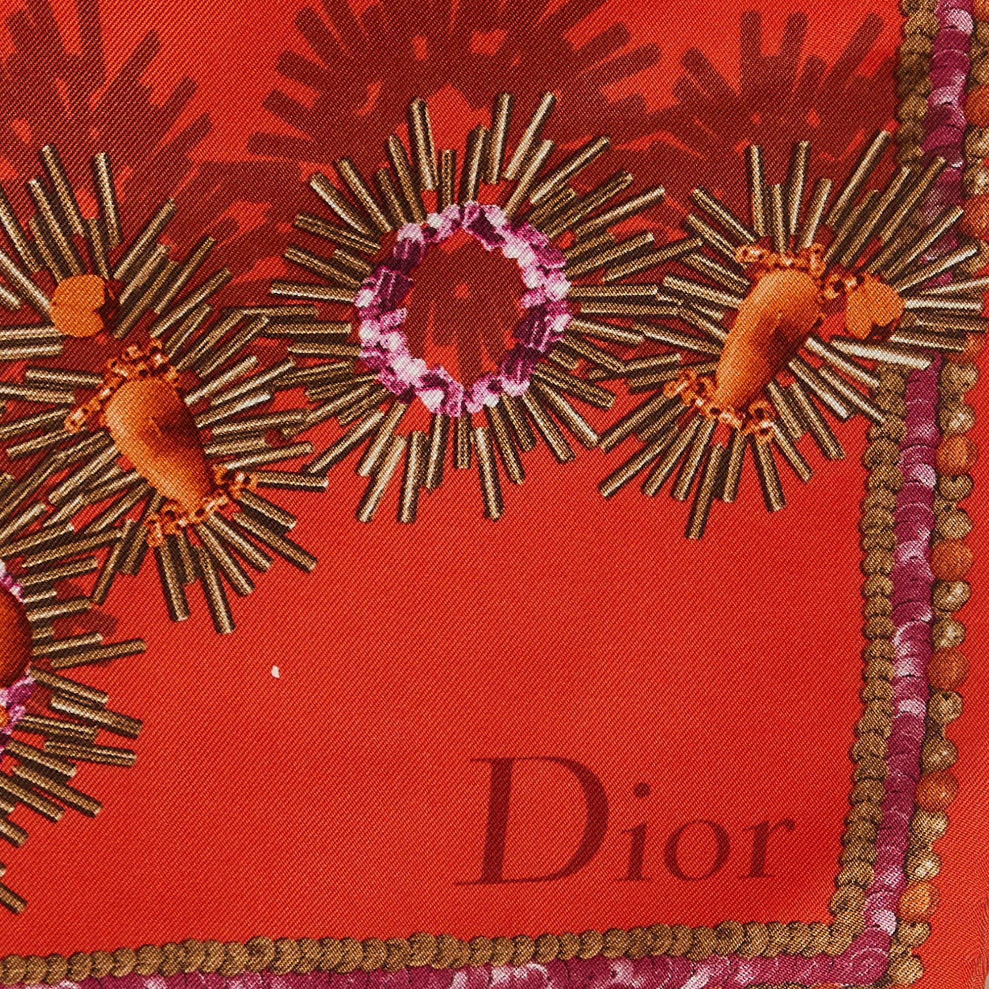Dior Multicolor Jewel & Animal Print Silk Scarf For Sale 1
