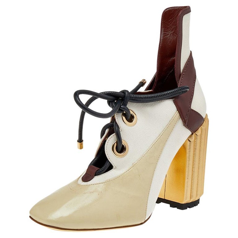 Dior Multicolor Leather And Canvas Glorious LaceUp Ankle Booties Size