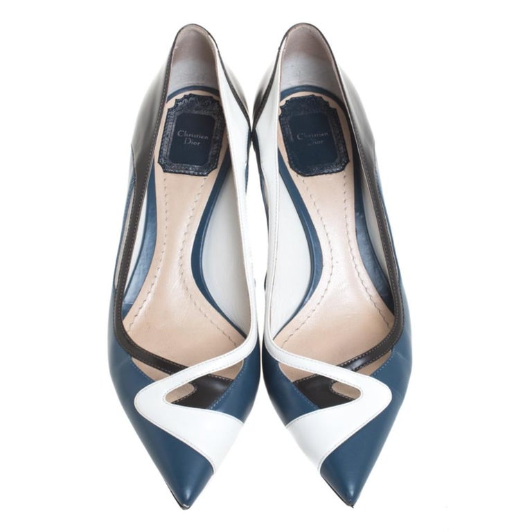 Dior Multicolor Leather Pointed Toe Block Heel Pumps Size 37 at 1stDibs