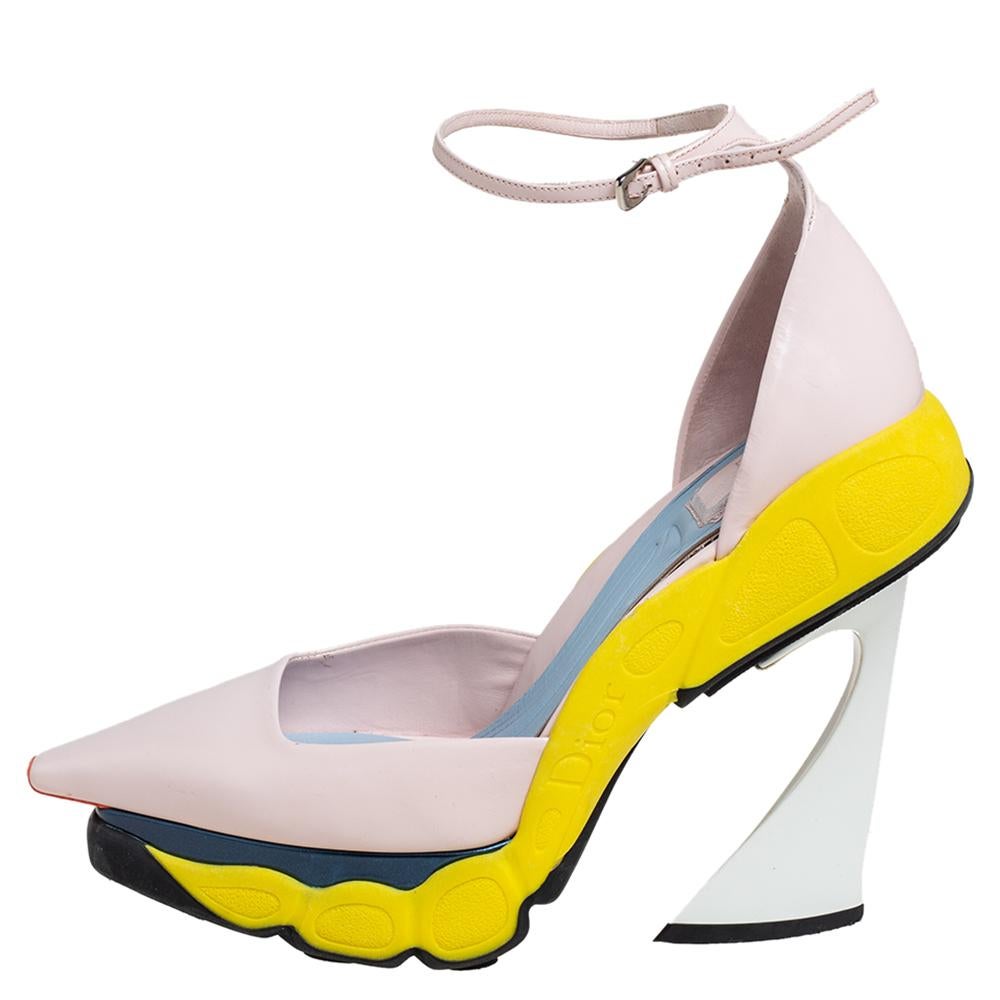 Beige Dior Multicolor Leather Sneaker Ankle Strap Pumps Size 40